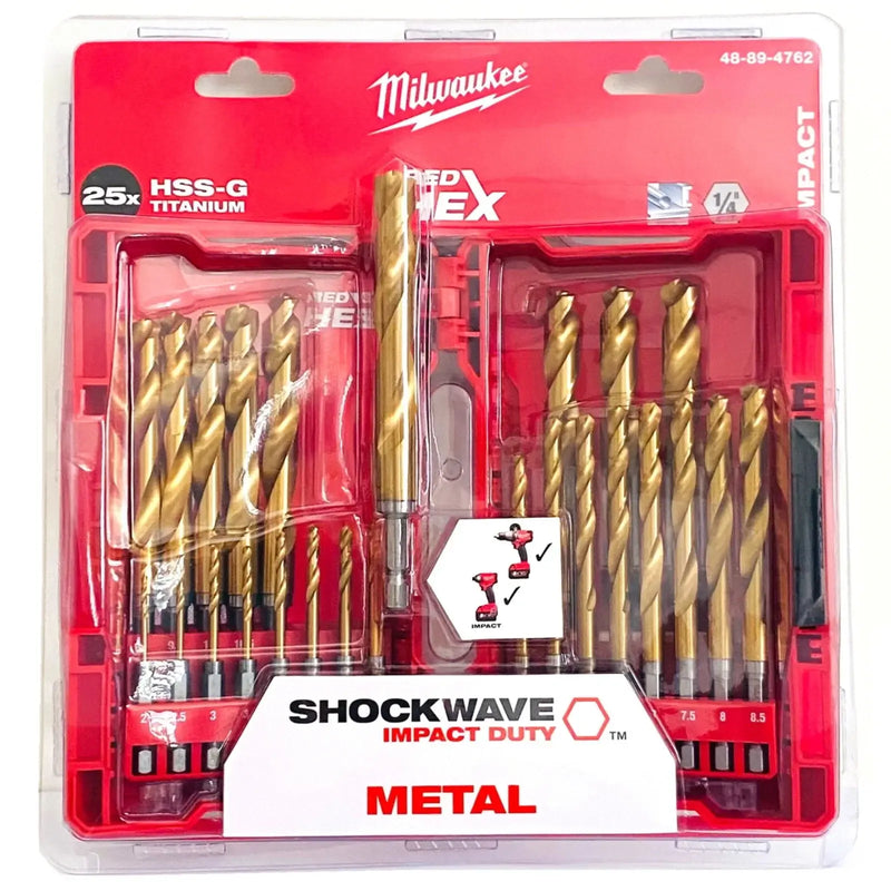 Milwaukee SHOCKWAVE RED HELIX Titanium Drill Bit Set - 25 Pieces